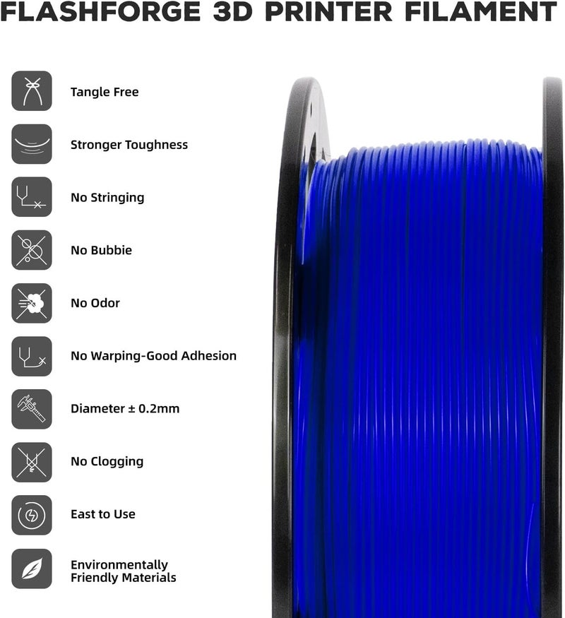 FLASHFORGE خيوط PLA بقطر 1.75 مم، خيوط طابعة ثلاثية الأبعاد 1 كجم (2.2 رطل) بكرة، دقة أبعاد +/- 0.02 مم، خيوط الطباعة ثلاثية الأبعاد سهلة الاستخدام وتناسب معظم طابعات FDM ثلاثية الأبعاد (زرقاء) - Image 2